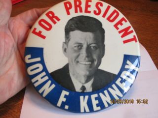Jfk 1960 For President John F.  Kennedy 6 " Campaign Pin Button Pinback