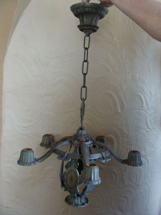 Antique Riddle Polychrome Ceiling Light Fixture 5 Arm Spider Web Design Gothic