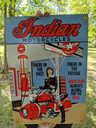 Old Large Vintage 1951 Indian Motorcycles Porcelain Advertising Sign Flying A