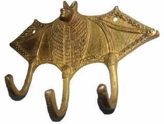 7 Vintage Look Bat Shape Coat Hooks Hanger From India " Rare " Made Of Brass