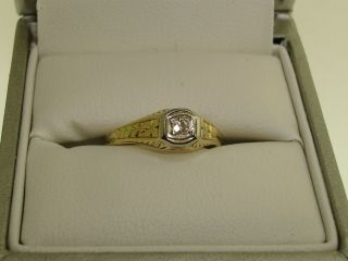 Lovely Antique Art Deco 14k Solid Gold Cut Diamond Accent Ring Sz 4