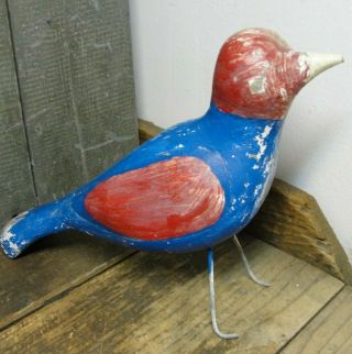 Vintage Primitive Carved & Painted Wood Folk Art Bird Figure Decoy Target