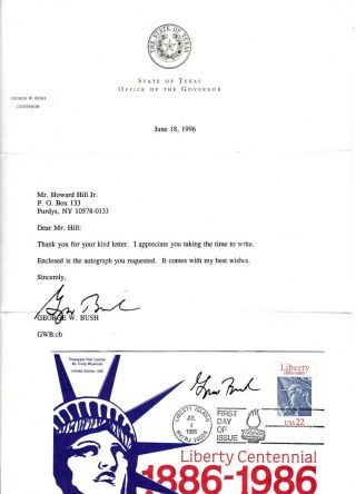 1996 George W.  Bush (governor Of Texas) Signed Letter - State Of Texas And Cover
