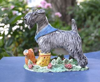 Kerry Blue Terrier.  Garden Pal Handsculpted Ceramic.  Ooak.  Look