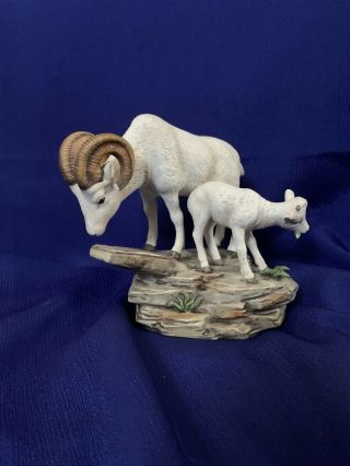 Homco 1984 Masterpiece Porcelain Ram & Baby Vintage Home Interior Dall Sheep