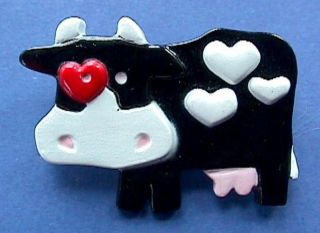 Hallmark Pin Valentines Vintage Cow Hearts B&w Holiday Brooch
