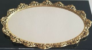 Vtg Usa Signed Matson 21 " Vanity Mirror Ornate 24k Gold Plated Rose Leaf Border