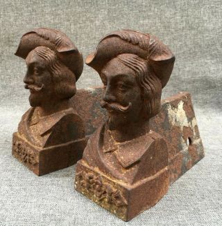 Small Antique Andirons Made Of Cast Iron 19th Century Musketeer Knight