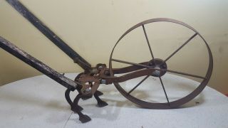 Vintage Antique Planet Jr.  Garden Cultivator Single Wheel,  Wooden Handles