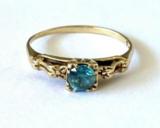 Antique Art Deco Round Blue Stone Classy Ladies Ring 10k Solid Gold Size 6