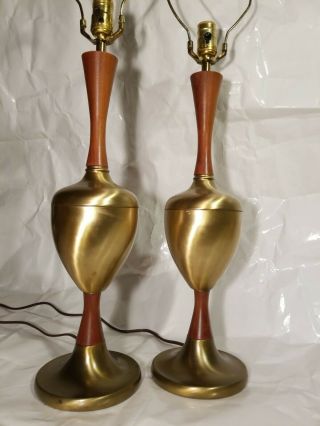 Vintage Mid Century Modern Teak And Brass Table Lamps All