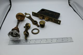 Vtg Antique Corbin Entry Door Lock Set Brass Glass Knob Mortise Art Deco Escutch