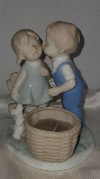 Lego Boy Kissing Girl With Spaniel Puppy Figurine Vintage Japan Adorable
