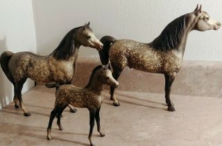 Breyer Proud Arabian Family Black Point Dapple Grey Stallion Mare And Foal