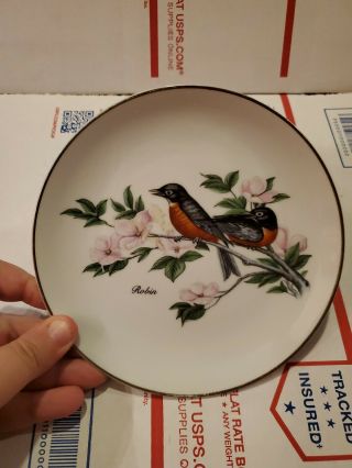 John James Audubon Porcelains Robin 1986 Plate Vintage Spring Flowers