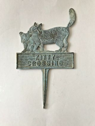 Vintage Cat Kitty Crossing Sign Cast Bronze Cat Yard Sign Mother With Kitten