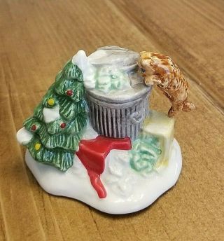 Dept 56 Christmas Snow Village Cat In Trash Can Christmas Tree Figurine
