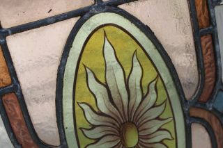 ANTIQUE RECLAIMED STAINED GLASS PANELS HAND PAINTED SUN IN CENTRE 10 X 18 INCHES 3