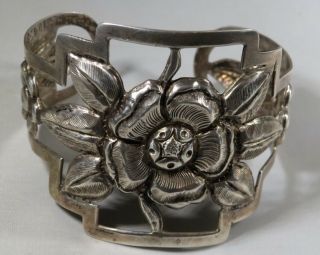 Vintage Sterling Silver Mexican Floral Cuff Bracelet
