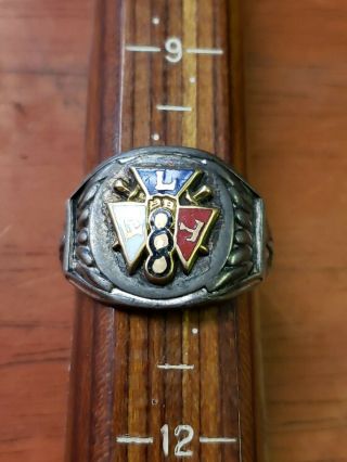 Vintage International Order Of Odd Fellows Flt Ring Sterling Silver/ Gold 8.  1 G