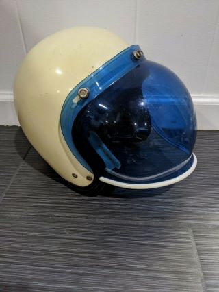 Vintage 1968 Buco International Motorcycle Helmet Bubble Face Shield Strap Snell
