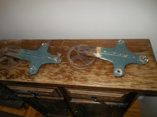 Vintage Sliding Barn Door Hardware,  2 Iron Rollers & Hinges,  5 3/4 " Diam.