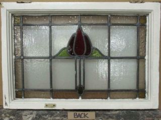 MIDSIZE OLD ENGLISH LEADED STAINED GLASS WINDOW Bordered Abstract 25 