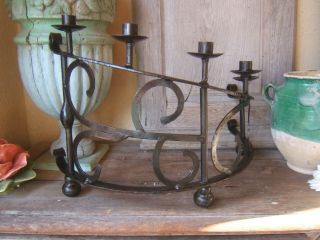 Rare Antique French Wrought Iron Hand Forged Gothic Medieval Candelabra
