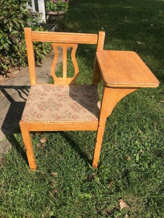 Vintage Entry Chair Gossip Telephone Bench Phone Table Oak Wood (no Phone)