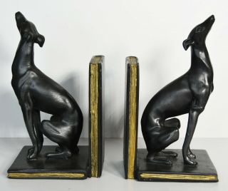 9 " Set Pair Vintage Ceramic Bookends Black Greyhounds Sitting Dogs Philippines