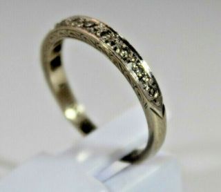 Antique Vintage Albion 18 Carat White Gold 10 Diamond Wedding Band Ring Size P