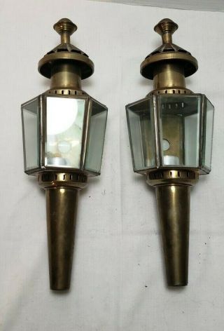 2 Antique Carriage Lamp Coach Candle Lanterns Sconce Collectable Brass 6 Sides