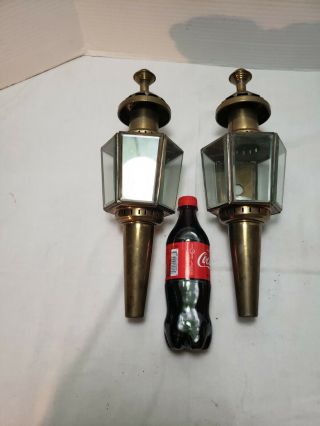 2 Antique Carriage Lamp Coach Candle Lanterns Sconce Collectable Brass 6 Sides 2