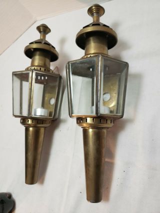 2 Antique Carriage Lamp Coach Candle Lanterns Sconce Collectable Brass 6 Sides 3