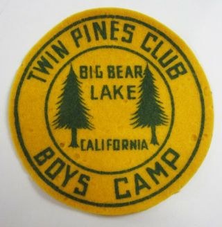 Vintage Twin Pines Club Big Bear Lake California Boys Camp Felt Patch 1950 - 60s