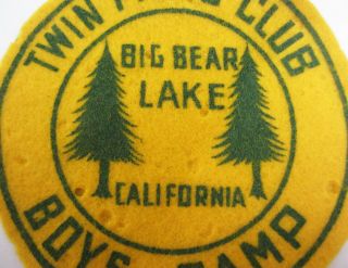 Vintage Twin Pines Club Big Bear Lake California Boys Camp Felt Patch 1950 - 60s 2