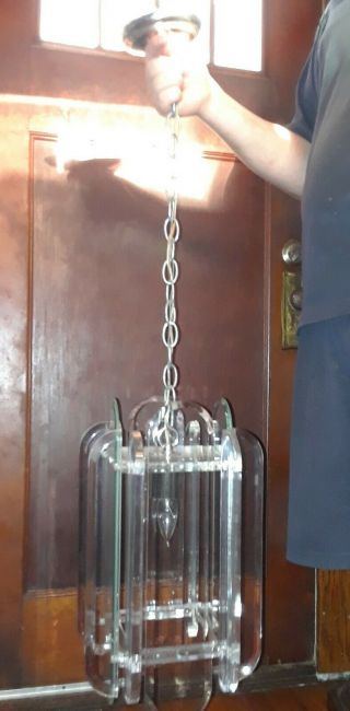 Vintage Mcm Light Fixture Lucite Glass Chandelier Hollywood Regency Pendant