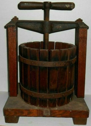 Vintage Fruit Wine Cider Press Cast Iron & Wood Antique