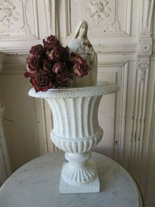 The Best Old Vintage Cast Iron Metal Garden Urn Shapely White Paint 14 " Tall