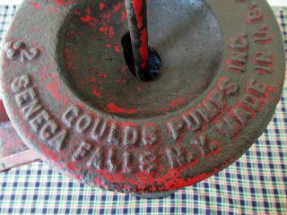 Antique Water Well Pump Vintage Cast Iron Red Paint GOULDS PUMPS INC,  NY 2