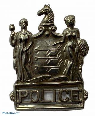 Vintage Nj Jersey Police Department Hat Badge Old Shield State Metal Horse