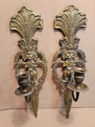 Vintage Ornate Victorian Solid Brass Wall Sconces Candle Holders 16 1/2 " High