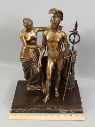19thC Antique Bronze Sculpture,  Allegorical Nude Roman Gladiator Man & Woman 2