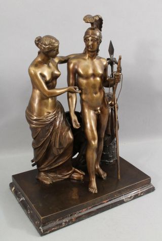 19thC Antique Bronze Sculpture,  Allegorical Nude Roman Gladiator Man & Woman 3
