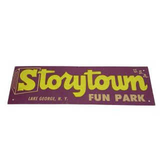 Vintage 1950s Storytown U.  S.  A.  Large 20 " Cardboard Bumper Sign,  Lake George Ny