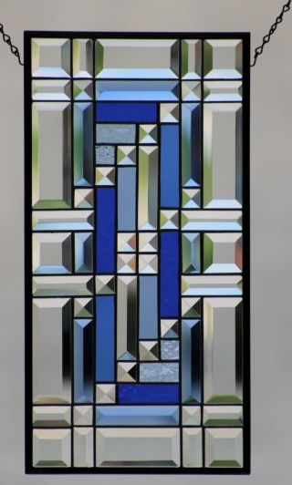 •simply Blue •beveled Stained Glass Window Panel - Sidelight,  Transom