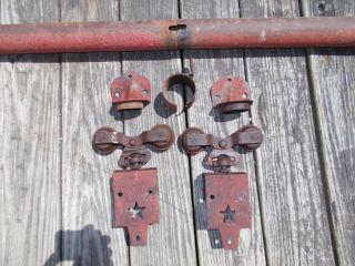 Antique Starline Cannonball Barn Door Hardware Rollers,  Track,  Hanger & End Caps