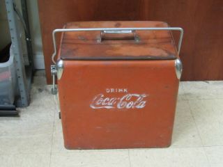 Vintage 1950’s Drink Coca - Cola Cooler - With Bottle Open,  Drain & Picnic Handle