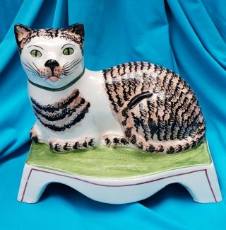 Vintage Made In Italy Ceramic Handpainted Cat Figurine Staffordshire Style