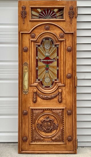 Custom Vintage Pub/bar Door With Jeweled Stained Glass Panel’s,  Saloon Hinges